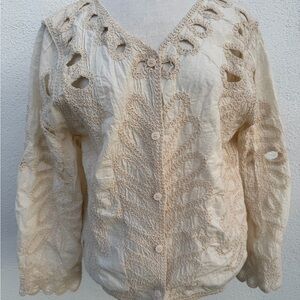 Bohemian Cream embroidered Jacket with cut outs.